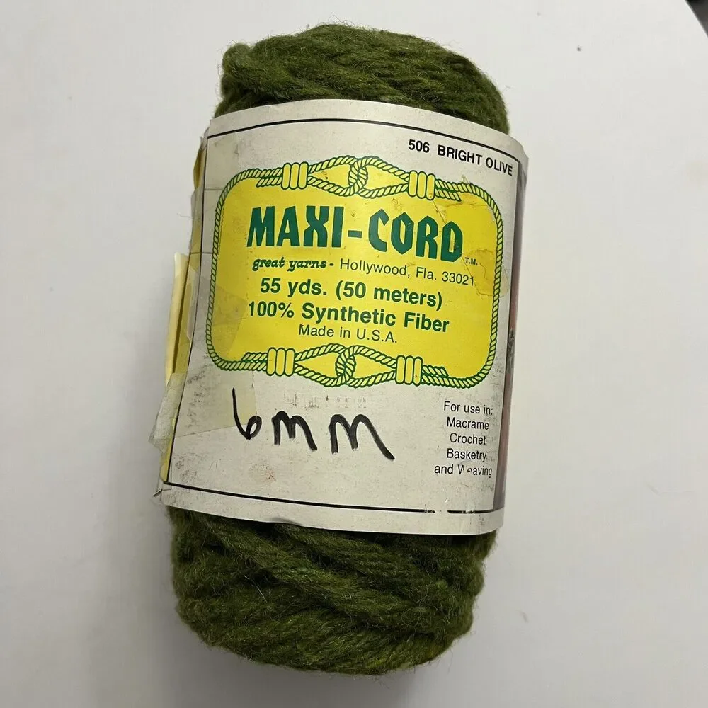 Vintage Maxi Cord 6mm 55 Yards Macrame Crochet Basketry Weaving Knotting Green